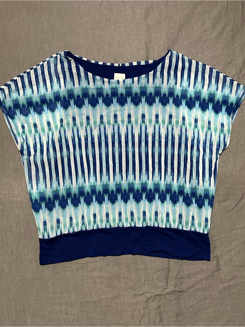 Chico's Blue Striped & Ikat-Style Short Sleeve Blouse